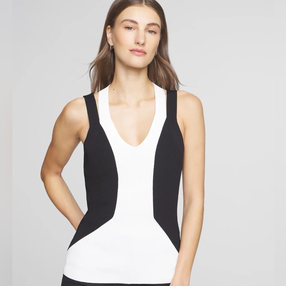 NWT WHBM Colorblock Cutout Chic Black and White Sweater Tank XS